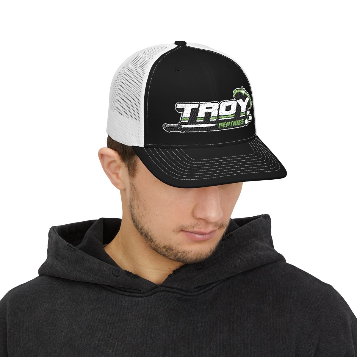 Troy Peptides Snapback Trucker Hat, Mesh Back